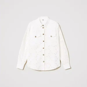 Camicia in twill con ricamo sangallo TWINSET